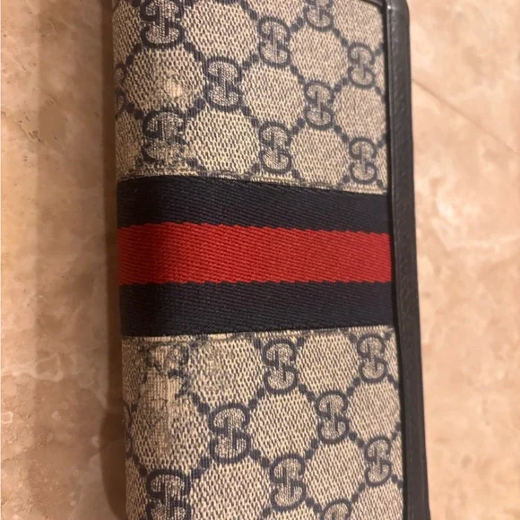 COA Gucci Navy Crram Ophida Monogram Wallet - Picture 2 of 8